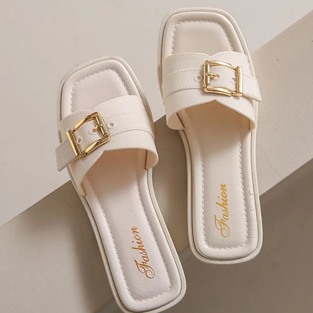 Cream and Gold Sandals with Minimalist Design
